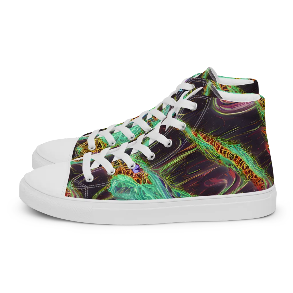 Turquoise Vortex on Men's High Top Canvas Shoes — Left