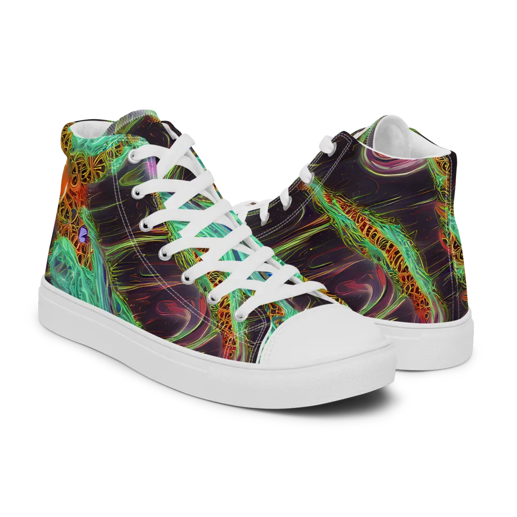 Turquoise Vortex on Men's High Top Canvas Shoes — Right
