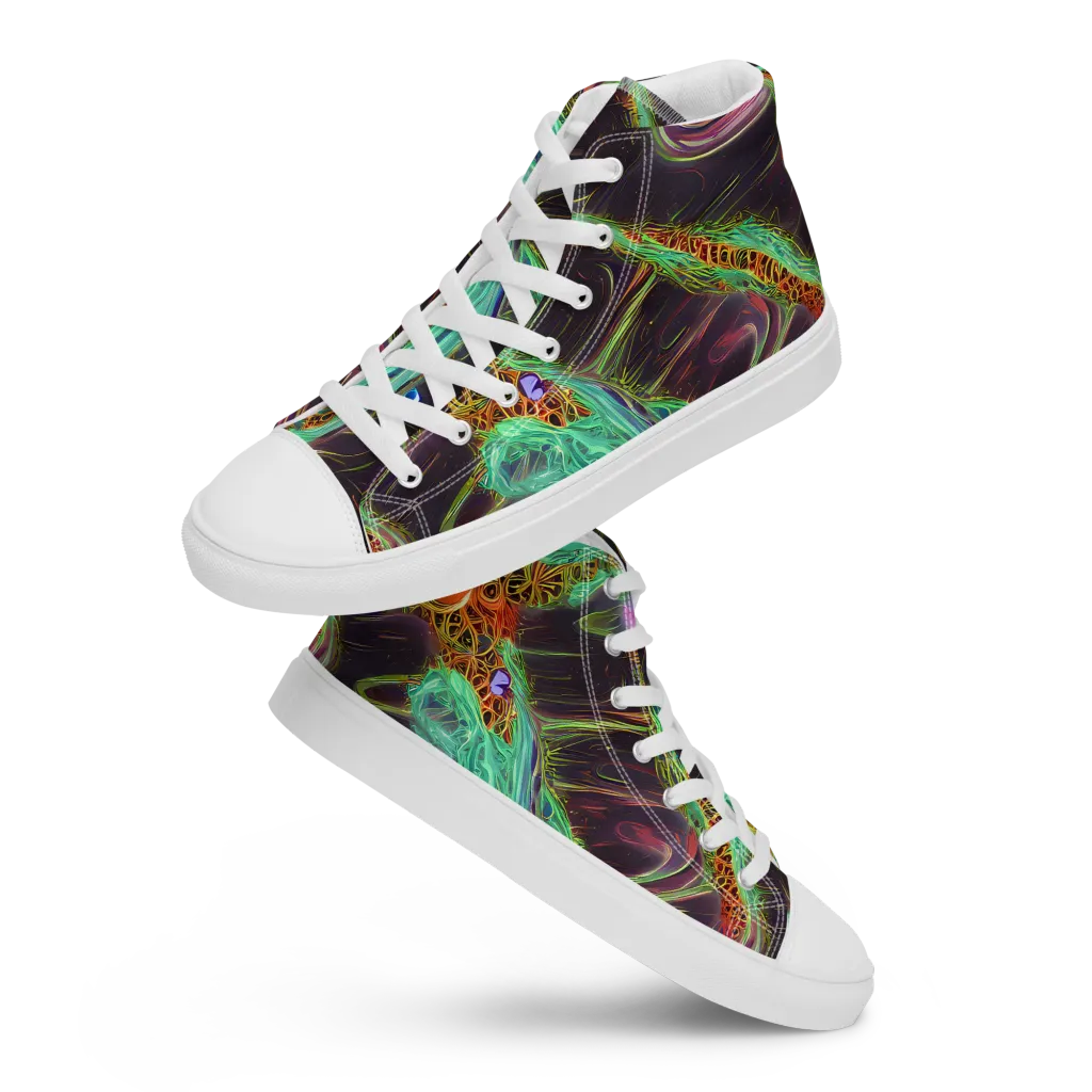 Turquoise Vortex on Men's High Top Canvas Shoes — Front