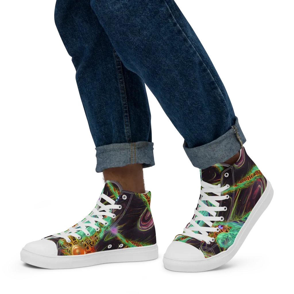 Turquoise Vortex on Men's High Top Canvas Shoes — Left
