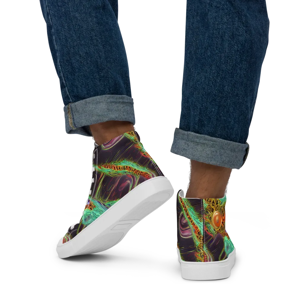 Turquoise Vortex on Men's High Top Canvas Shoes — Back