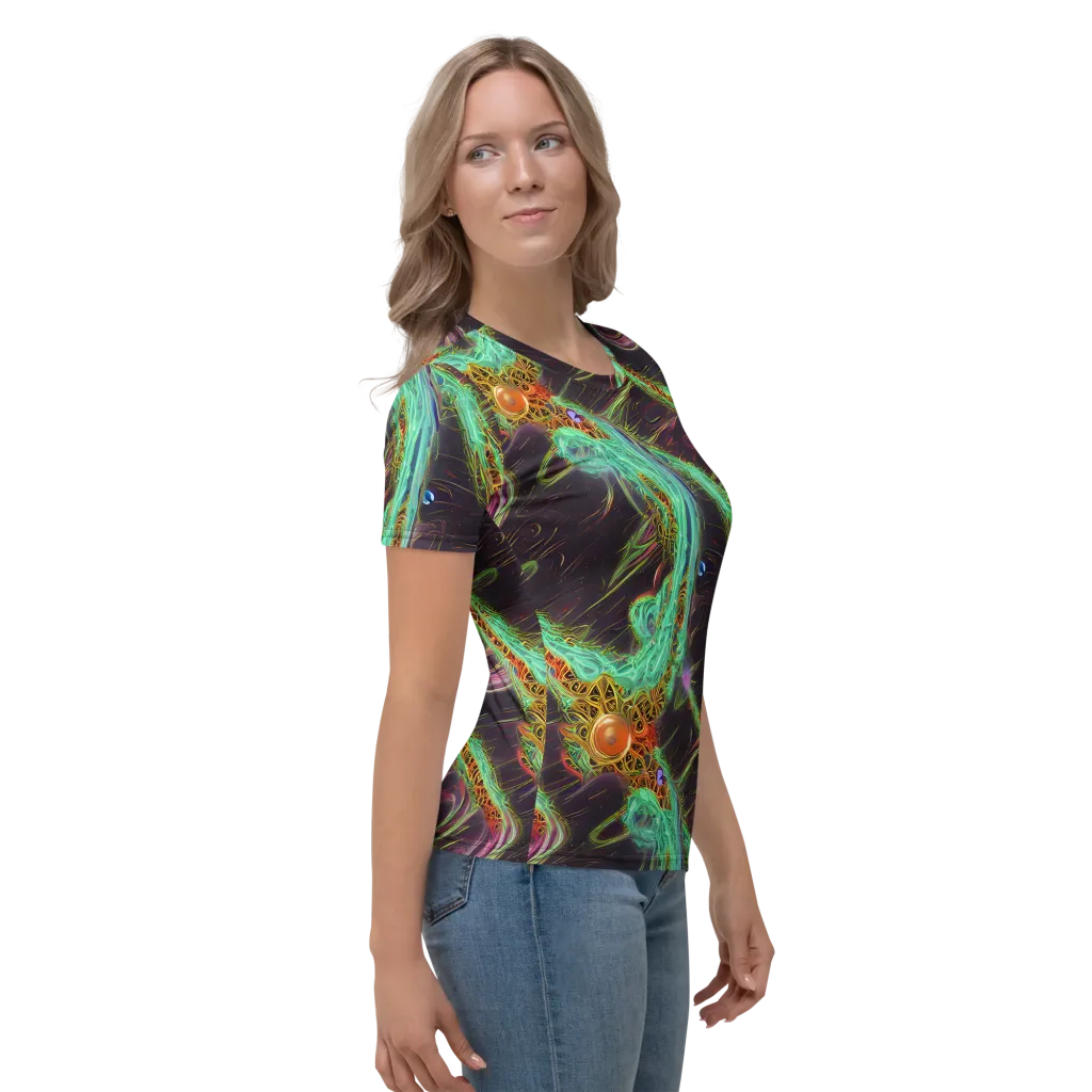 Turquoise Vortex on Women's Crew Neck T-Shirt — Right