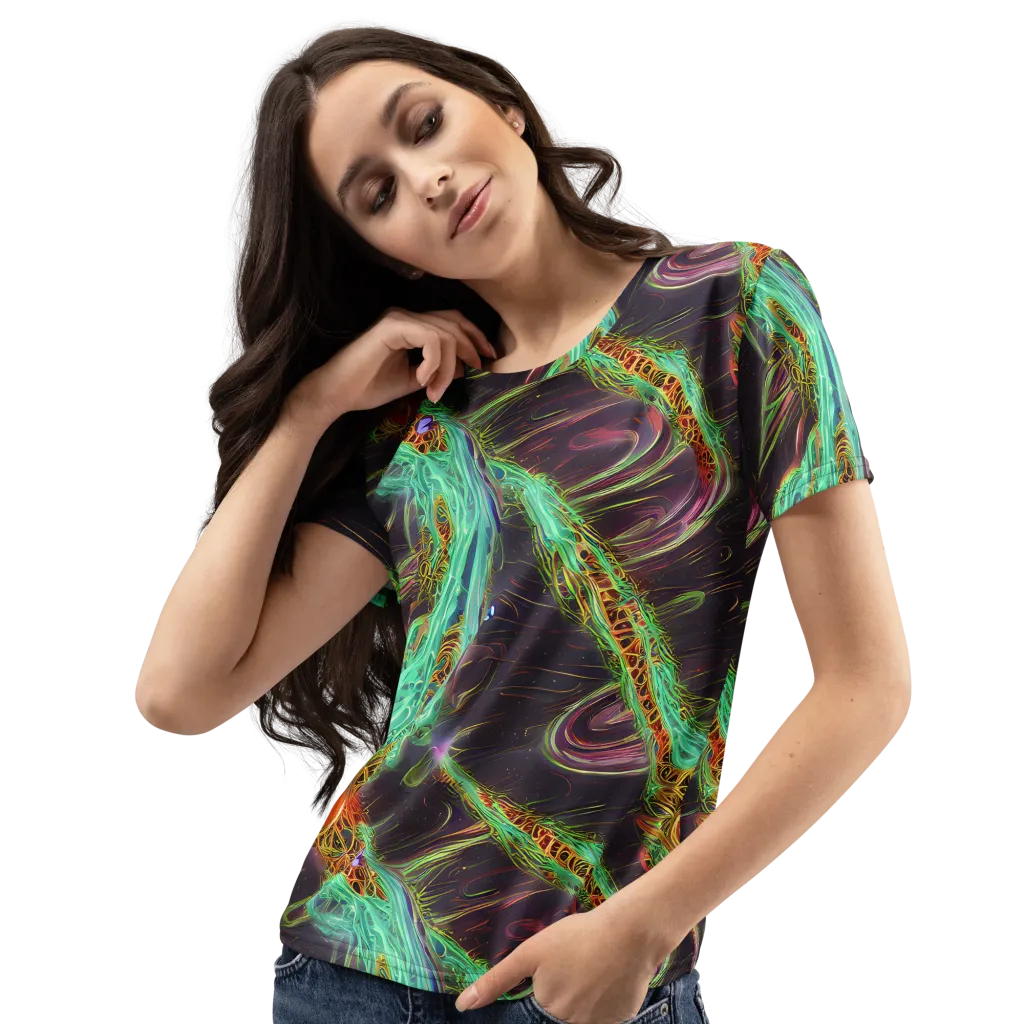 Turquoise Vortex on Women's Crew Neck T-Shirt — Left Front