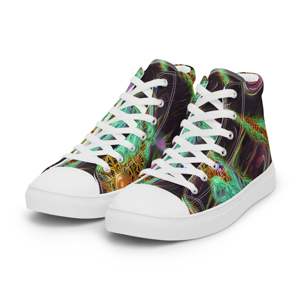 Turquoise Vortex on Women's High Top Canvas Shoes — Left Front