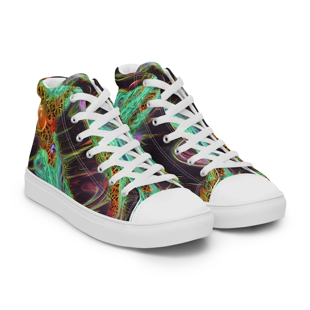 Turquoise Vortex on Women's High Top Canvas Shoes — Right Front