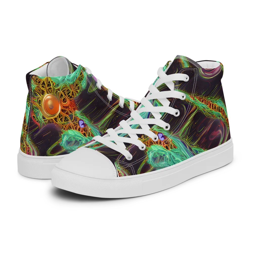 Turquoise Vortex on Women's High Top Canvas Shoes — Left