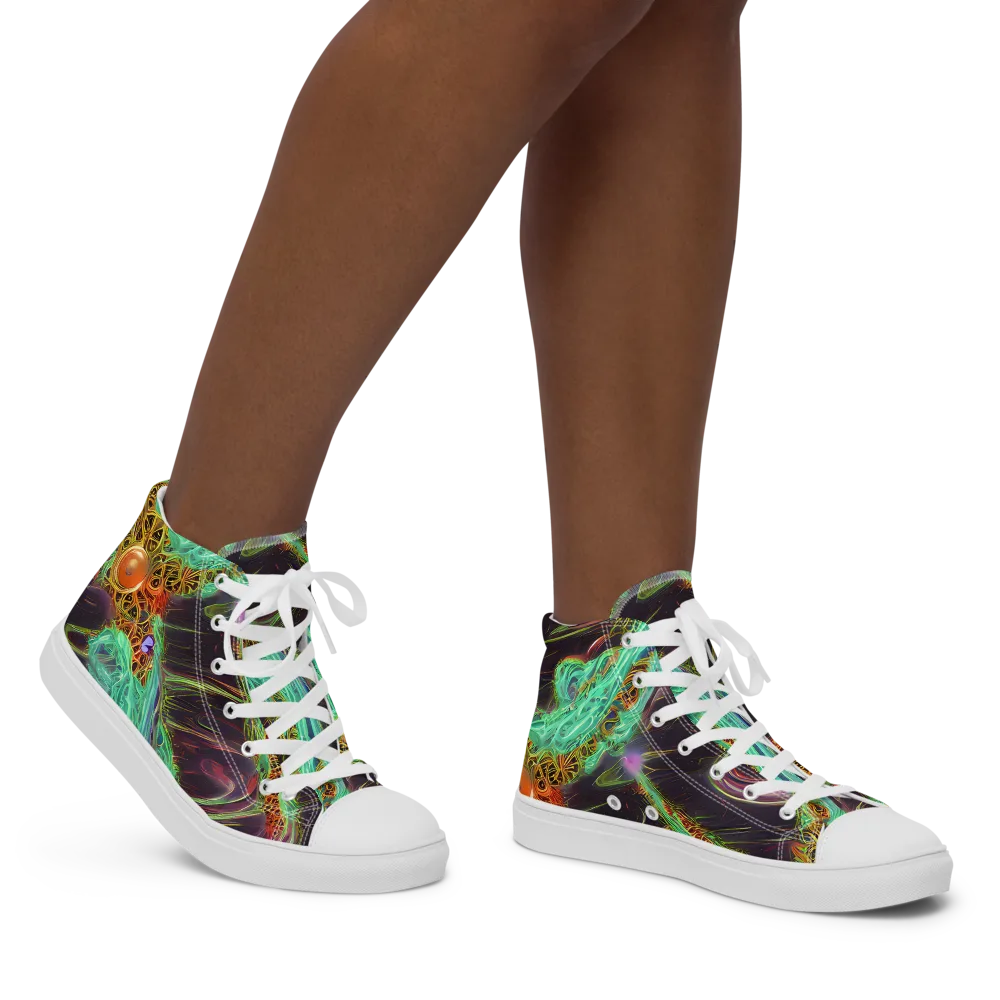 Turquoise Vortex on Women's High Top Canvas Shoes — Right