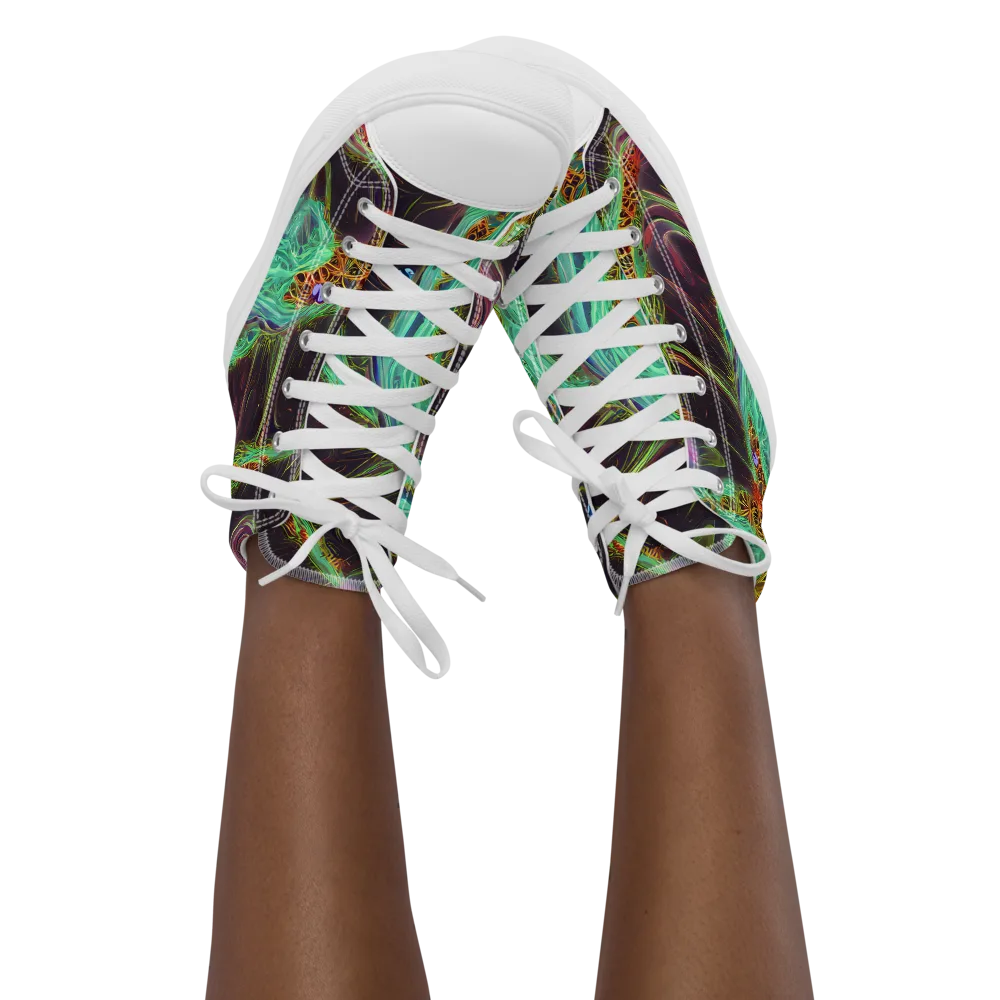 Turquoise Vortex on Women's High Top Canvas Shoes — Front