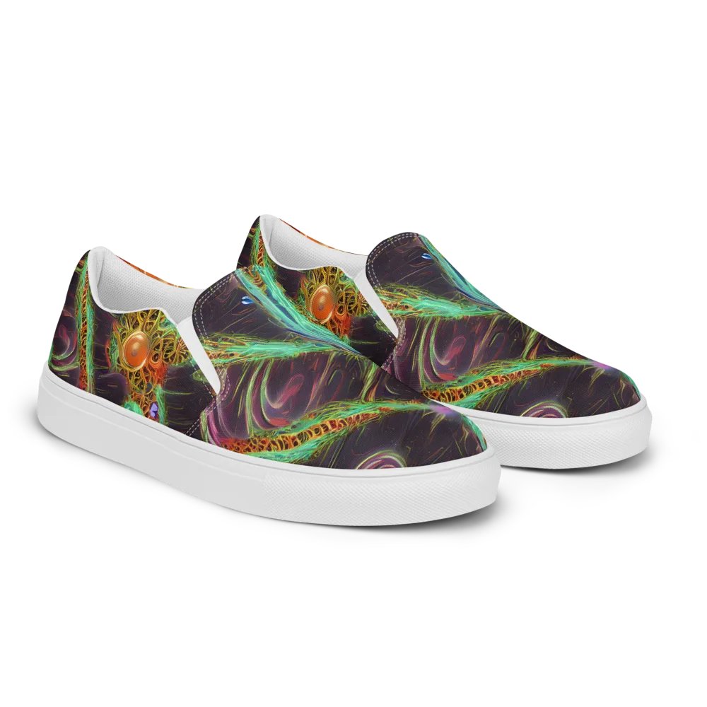 Turquoise Vortex on Men's Slip-On Canvas Shoes — Right Front