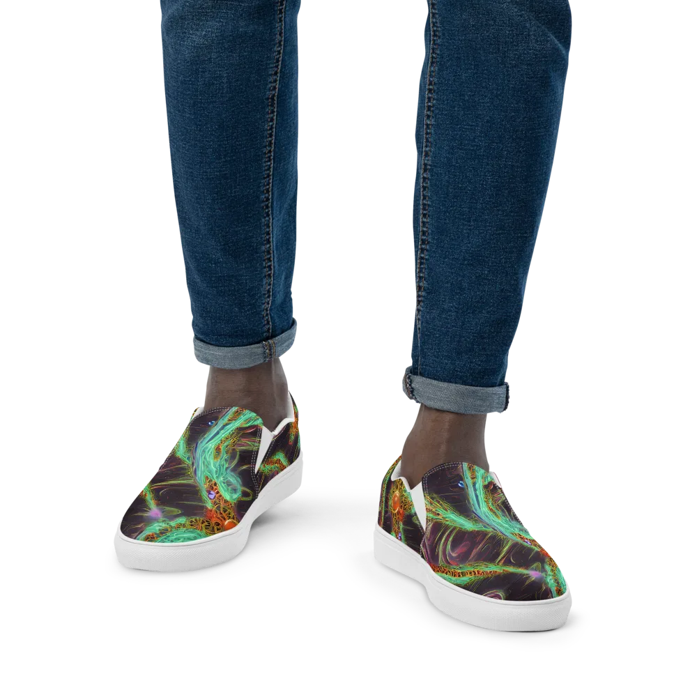 Turquoise Vortex on Men's Slip-On Canvas Shoes — Front