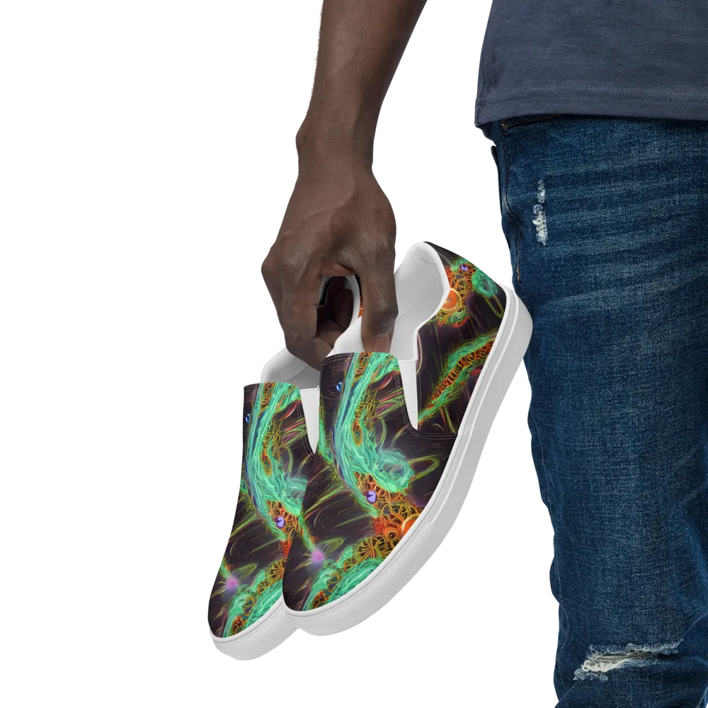 Turquoise Vortex on Men's Slip-On Canvas Shoes — Left Front