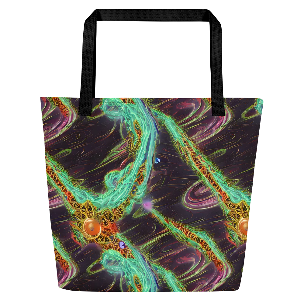 Turquoise Vortex on Large Tote Bag W/ Pocket — Front