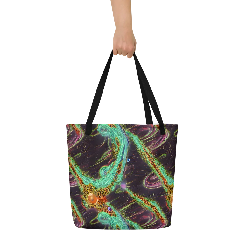 Turquoise Vortex on Large Tote Bag W/ Pocket — Front