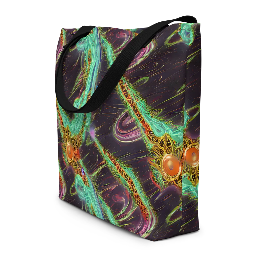 Turquoise Vortex on Large Tote Bag W/ Pocket — Front
