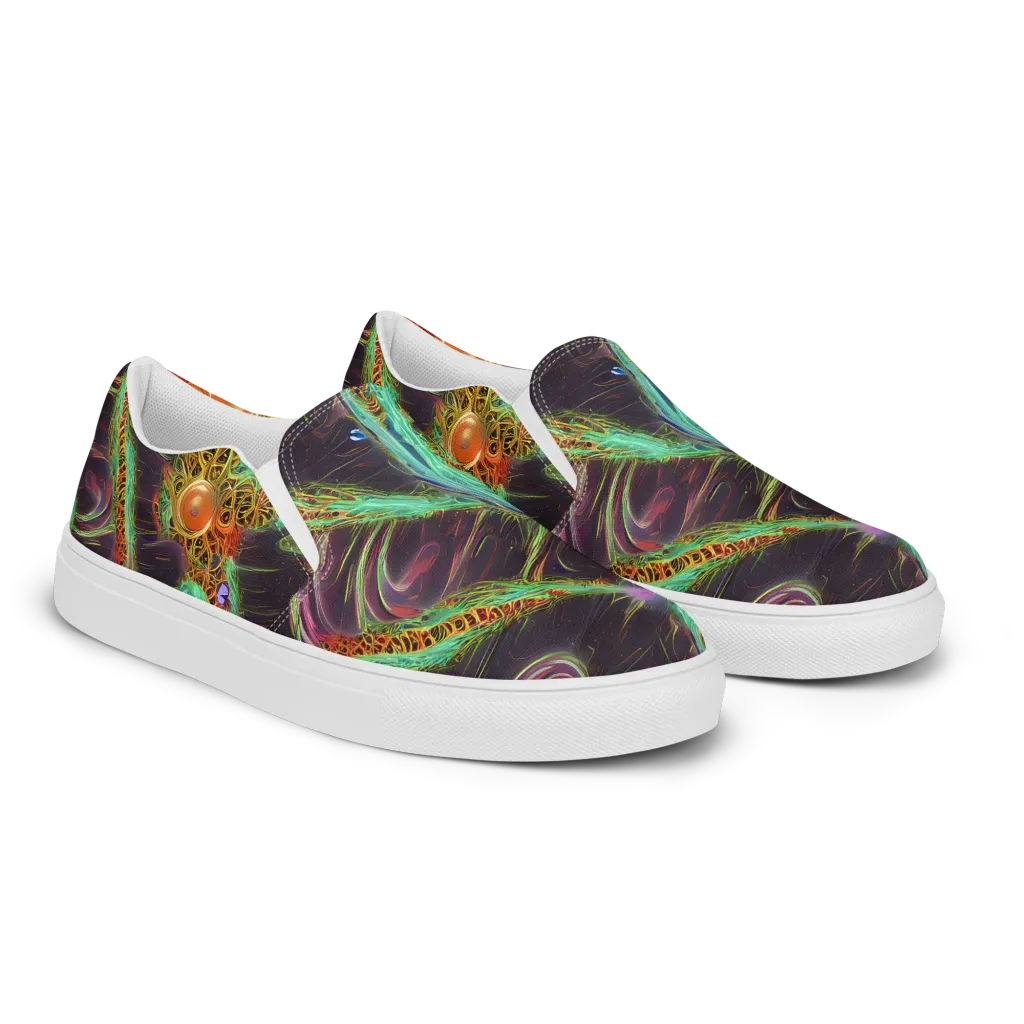 Turquoise Vortex on Women's Slip-On Canvas Shoes — Right Front