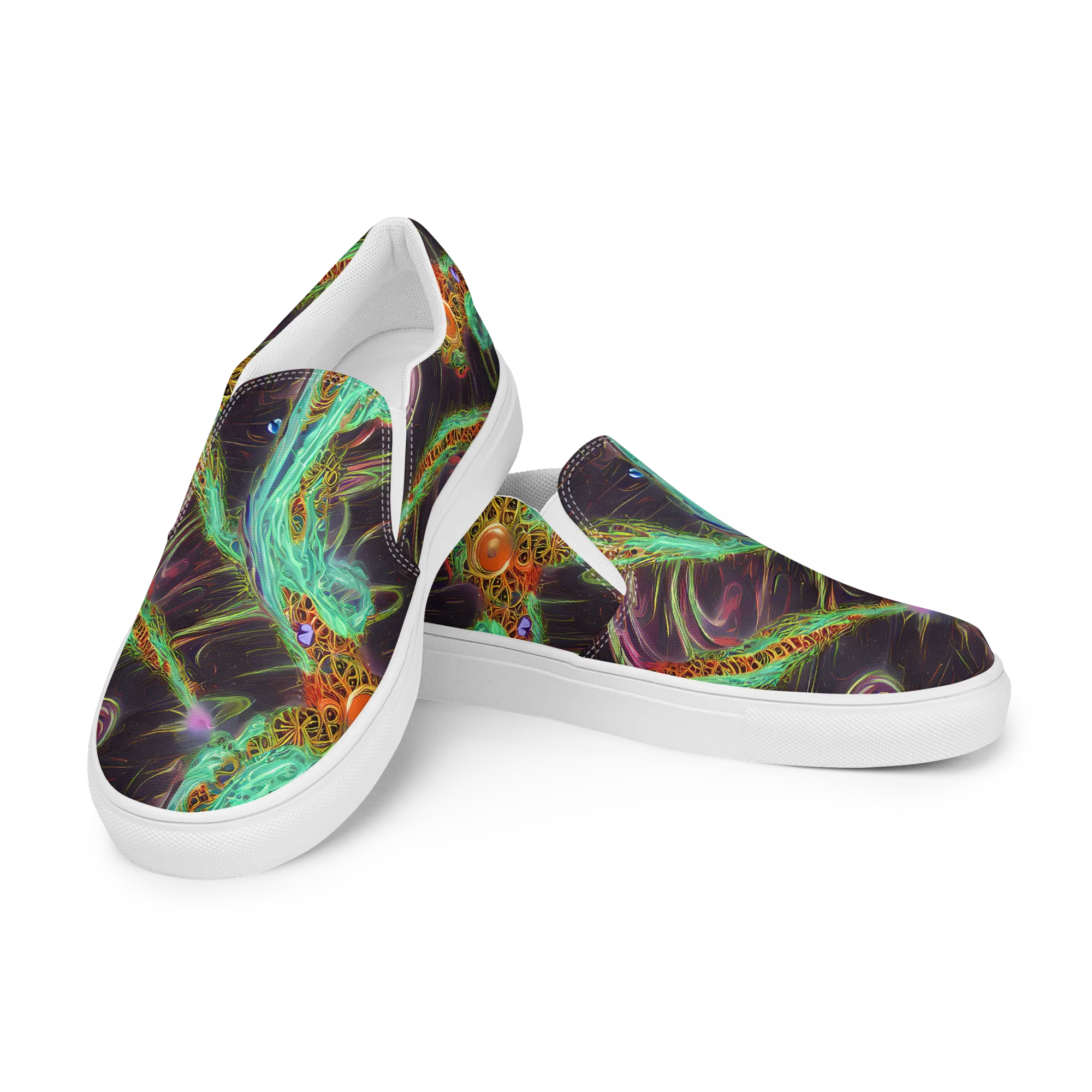 Turquoise Vortex on Women's Slip-On Canvas Shoes — Left Front