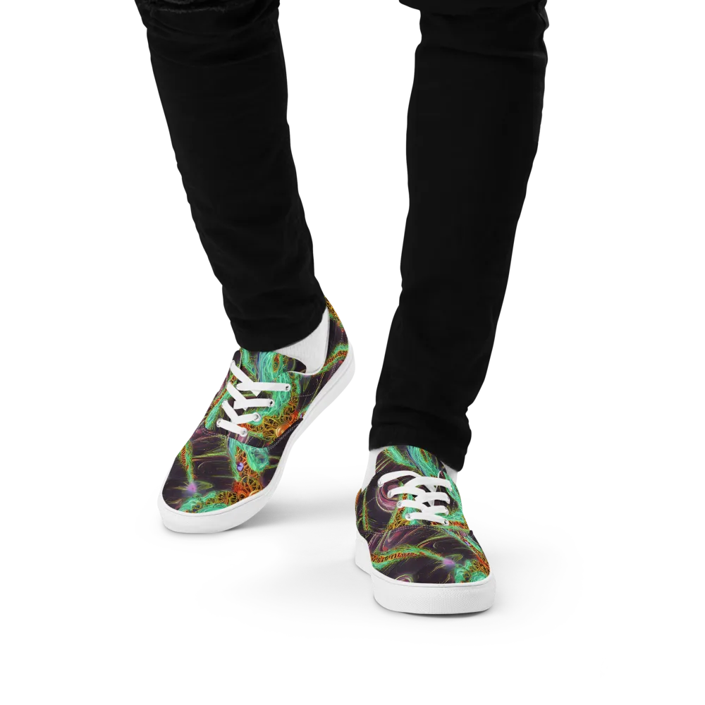 Turquoise Vortex on Men's Lace-Up Canvas Shoes — Front