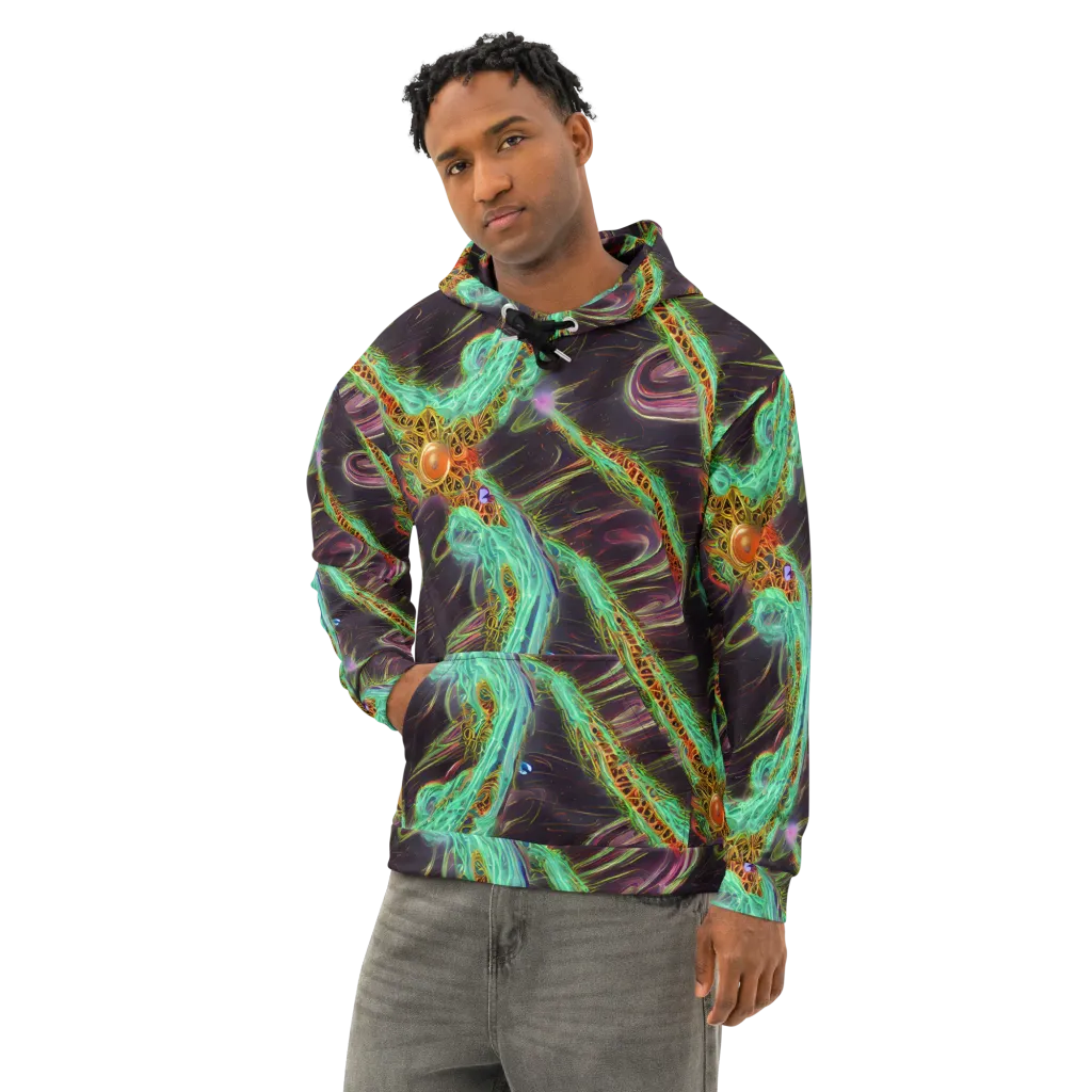 Turquoise Vortex on Cotton Hoodie — Left Front