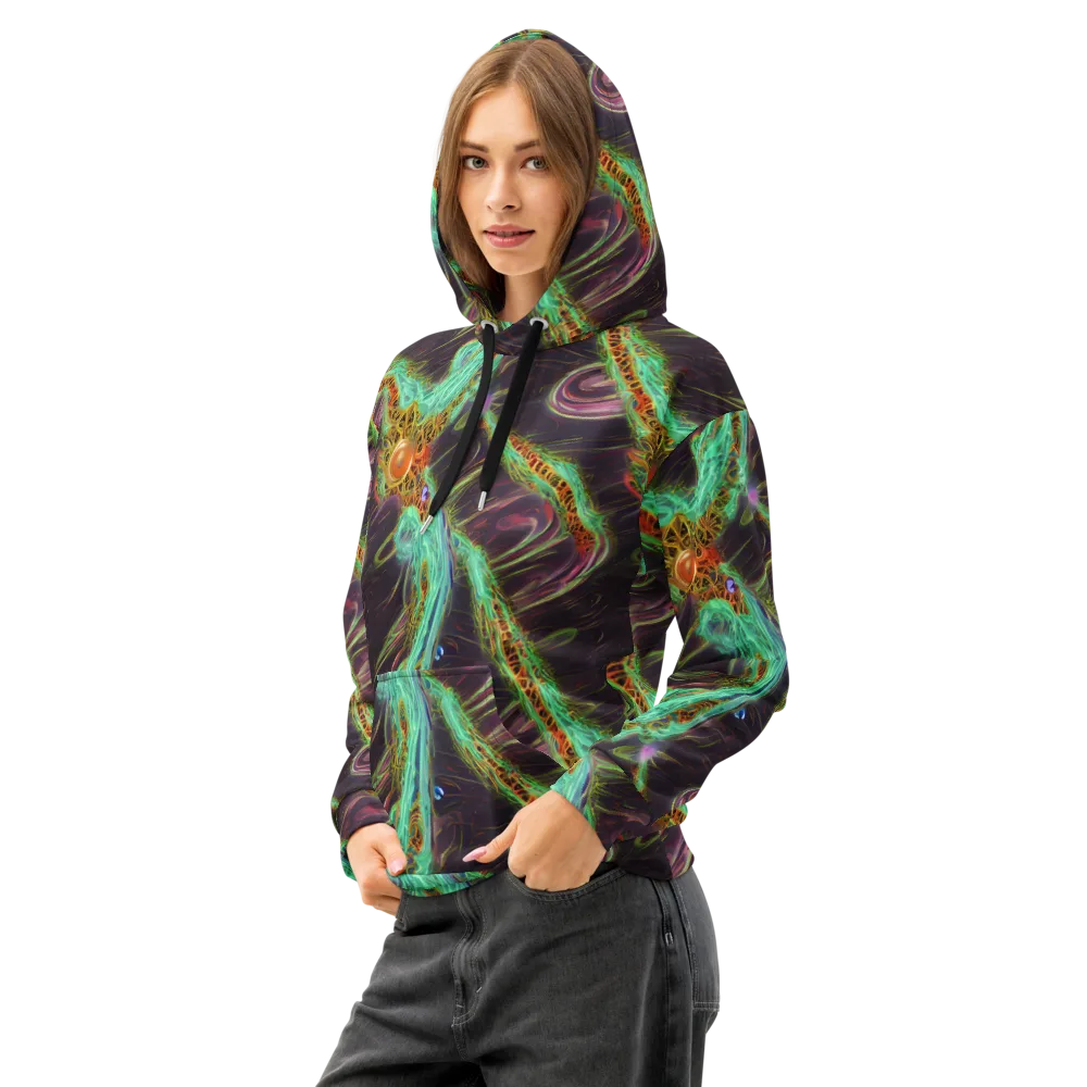 Turquoise Vortex on Cotton Hoodie — Left Front