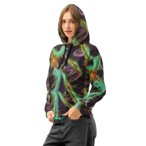 Turquoise Vortex on a Cotton Hoodie