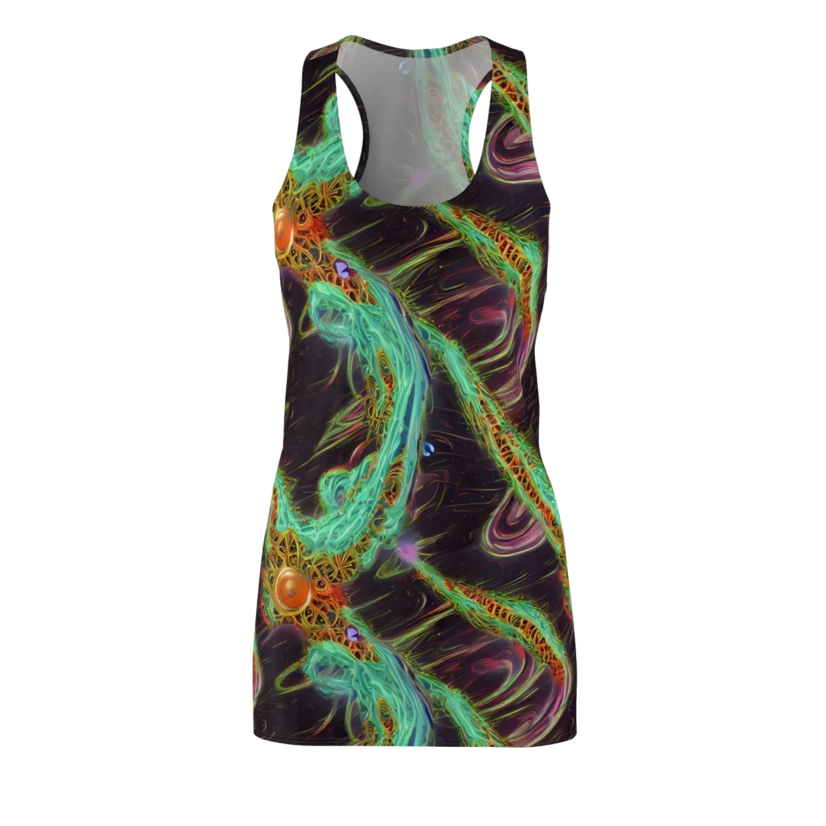 Turquoise Vortex on Racerback Dress — Front