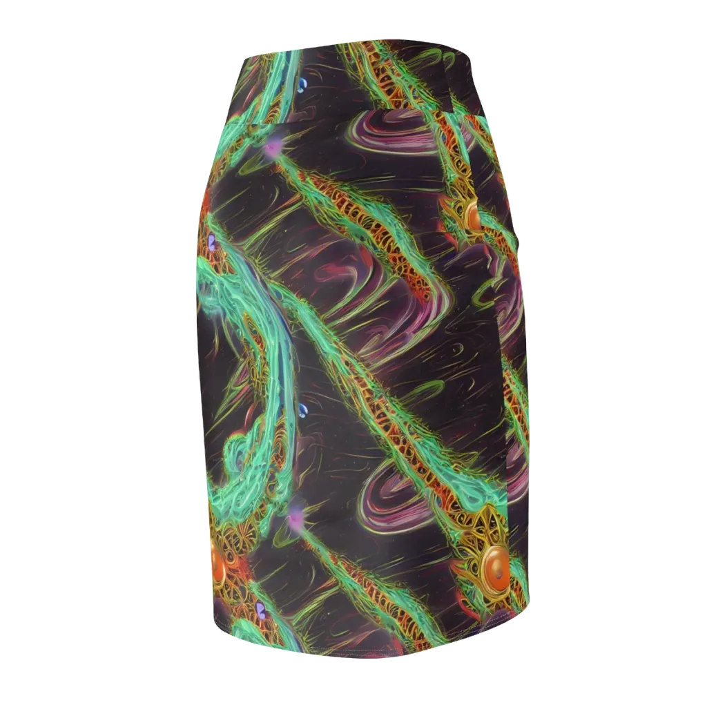 Turquoise Vortex on Pencil Skirt — Back Side