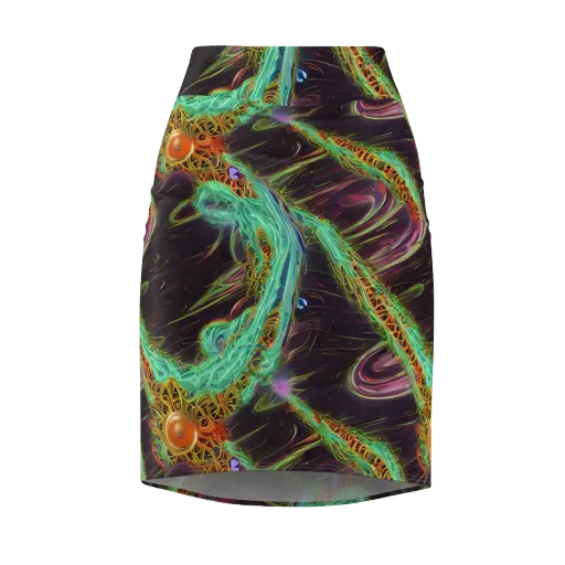 Turquoise Vortex on a Pencil Skirt