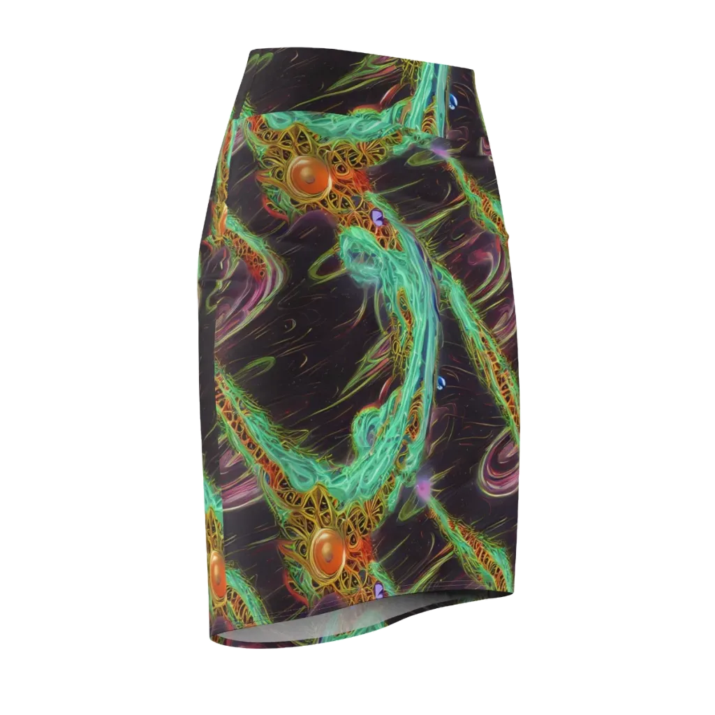 Turquoise Vortex on Pencil Skirt — Front Side