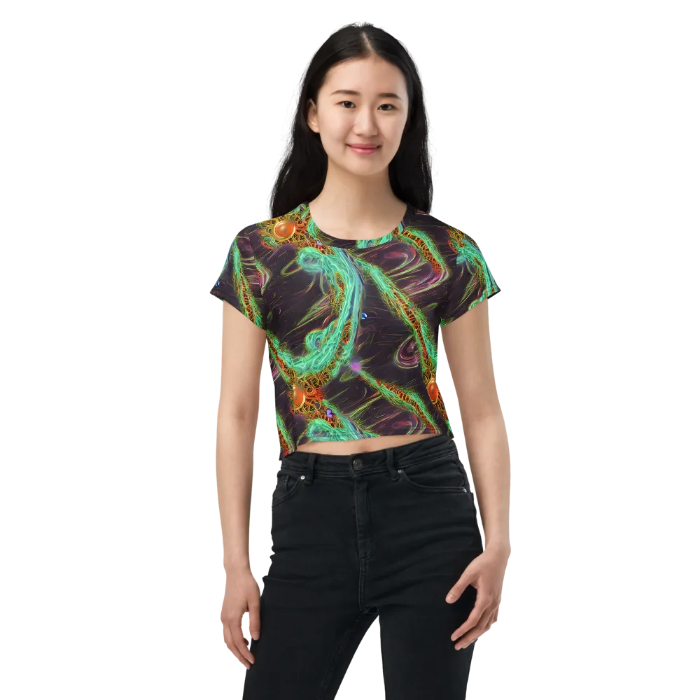 Turquoise Vortex on Crop Tee — Front