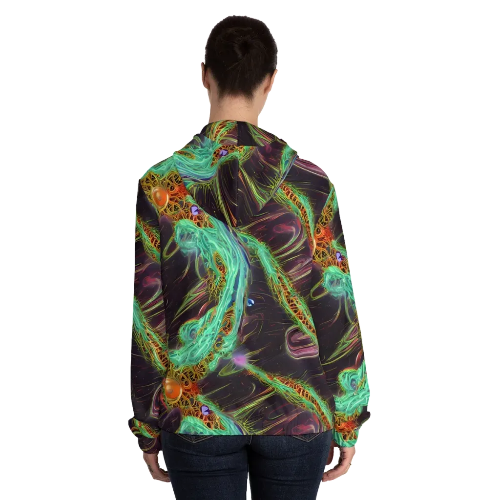 Turquoise Vortex on Women's Full-Zip Hoodie — Back On Person