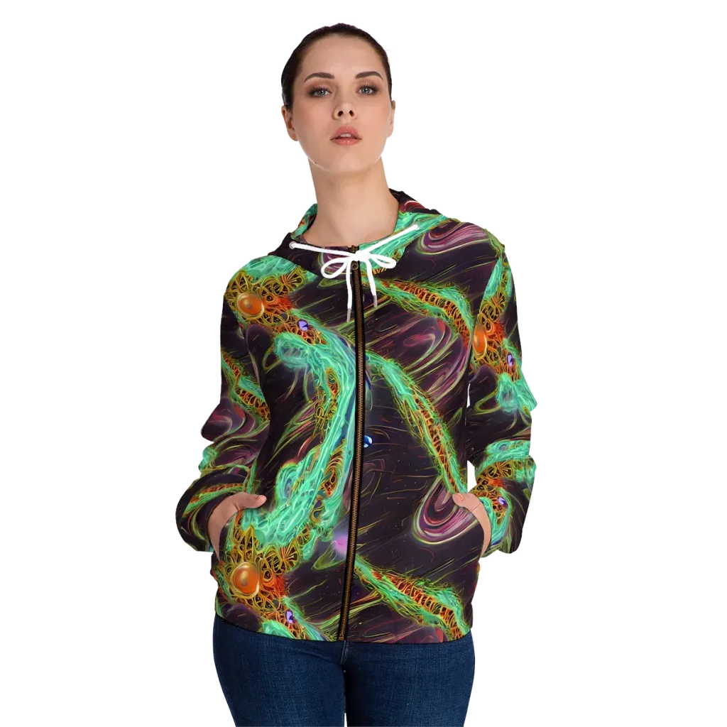 Turquoise Vortex on Women's Full-Zip Hoodie — Front On Person