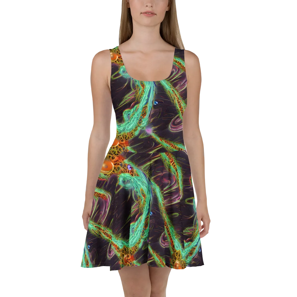 Turquoise Vortex on Skater Dress — Front