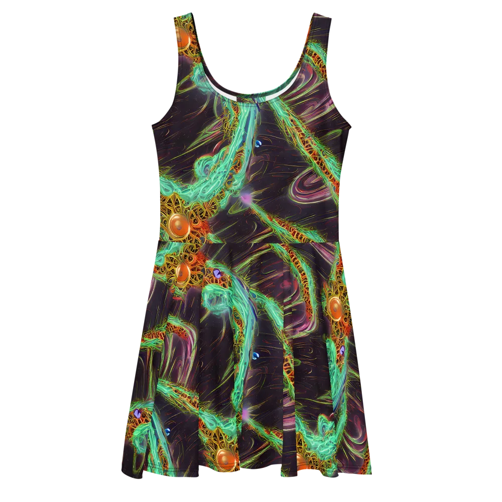 Turquoise Vortex on Skater Dress — Front