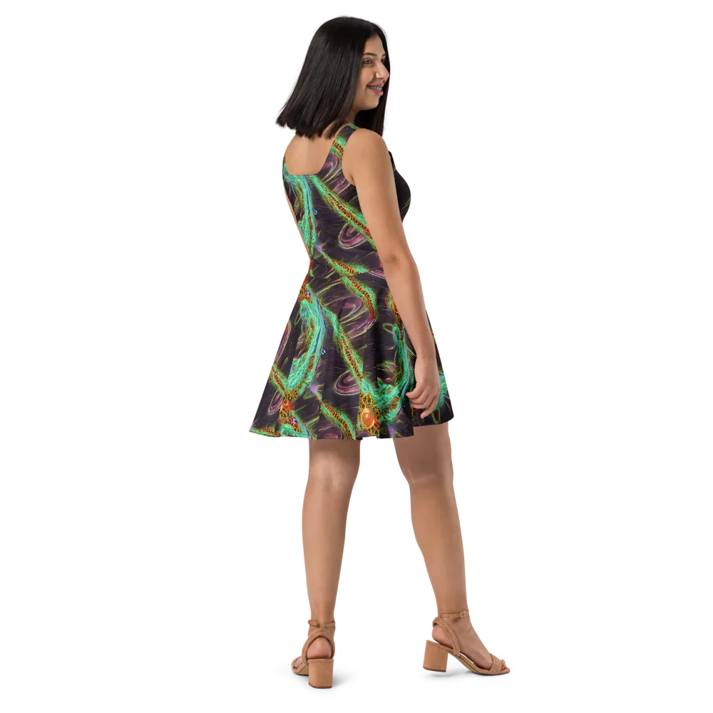Turquoise Vortex on Skater Dress — Right