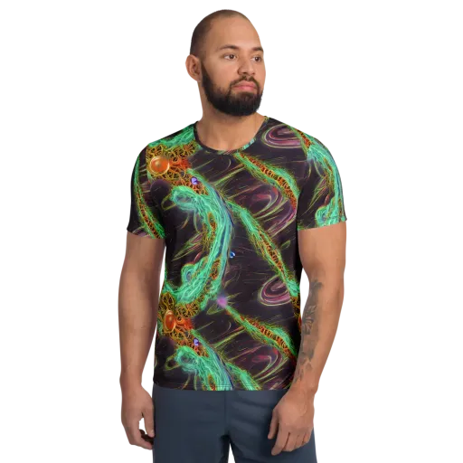 Turquoise Vortex on a Men's Athletic T-Shirt
