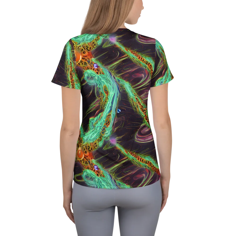 Turquoise Vortex on Women's Athletic T-Shirt — Back