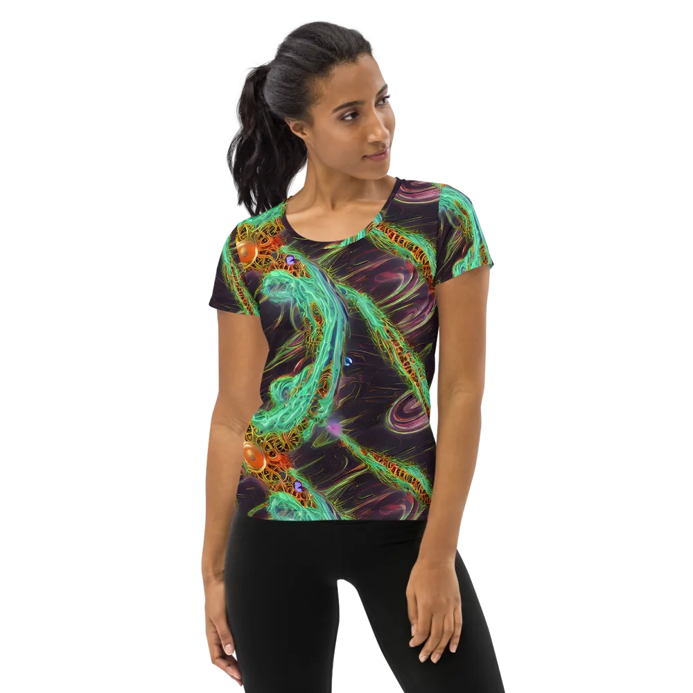 Turquoise Vortex on Women's Athletic T-Shirt — Front