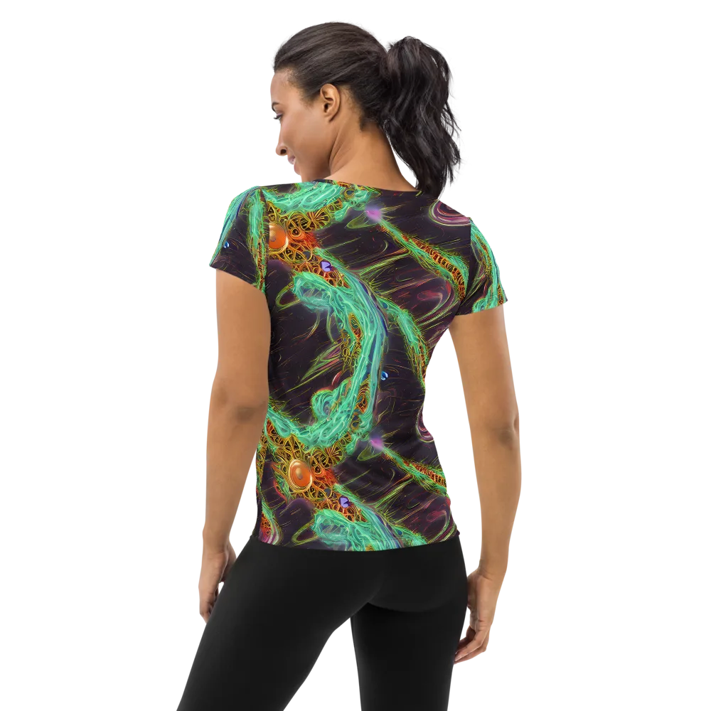 Turquoise Vortex on Women's Athletic T-Shirt — Back