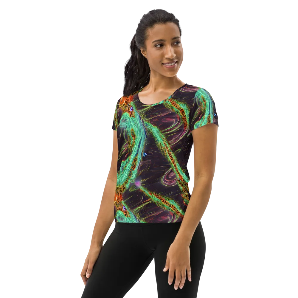 Turquoise Vortex on Women's Athletic T-Shirt — Left