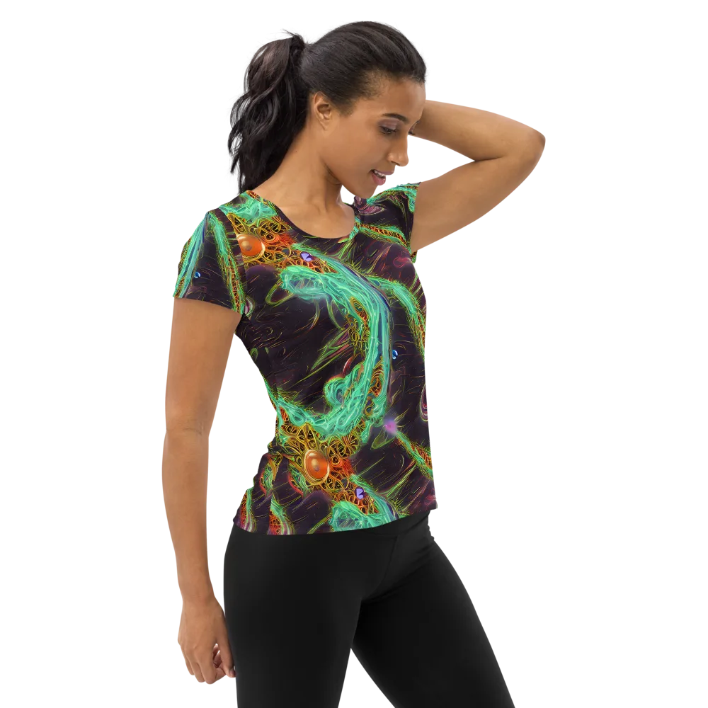 Turquoise Vortex on Women's Athletic T-Shirt — Right