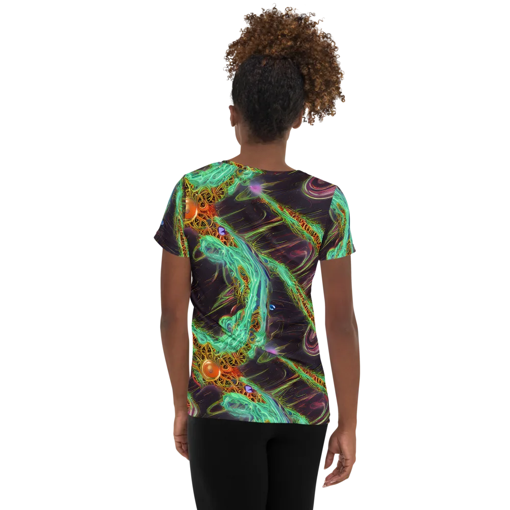 Turquoise Vortex on Women's Athletic T-Shirt — Back