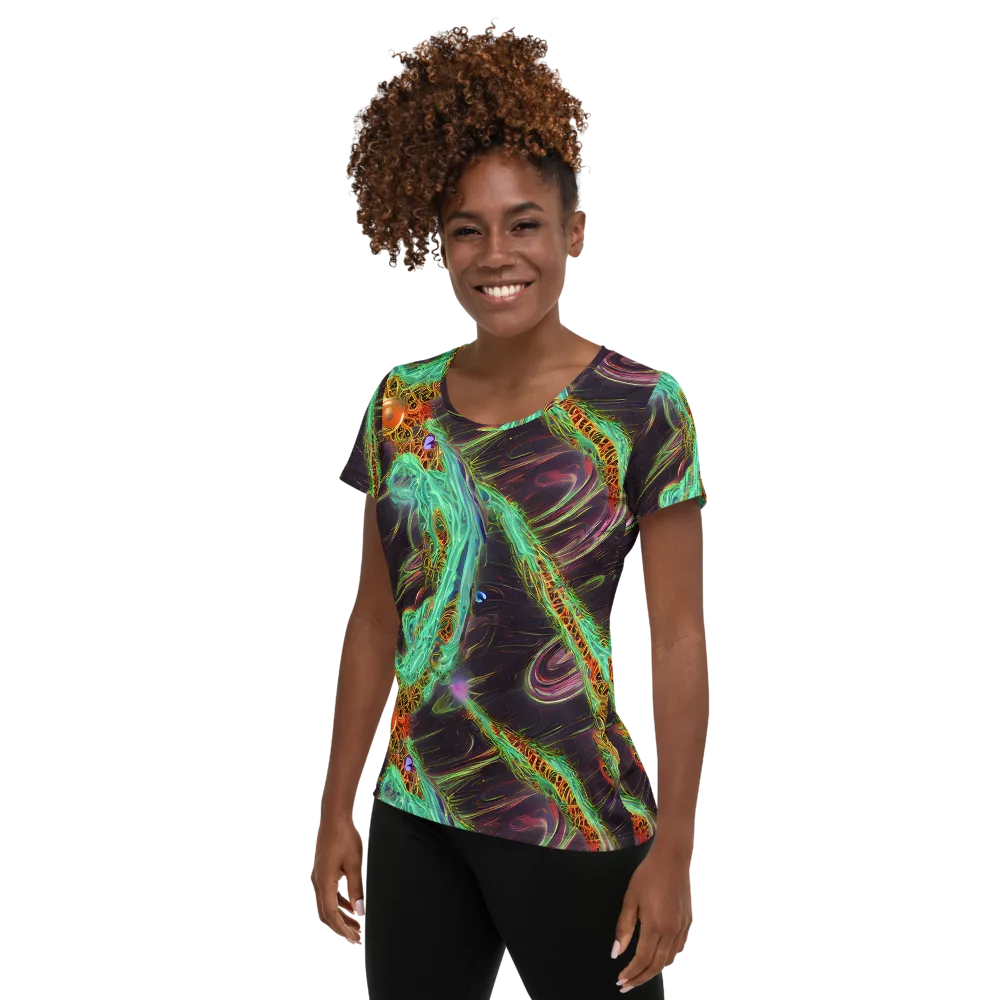 Turquoise Vortex on Women's Athletic T-Shirt — Left