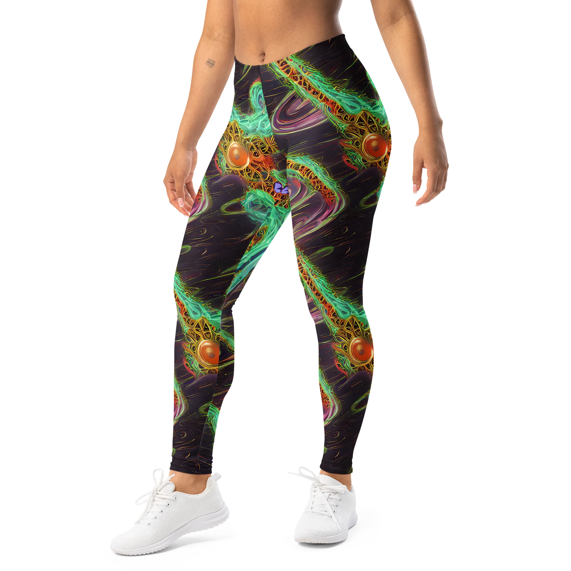 Turquoise Vortex on Leggings — Left Front