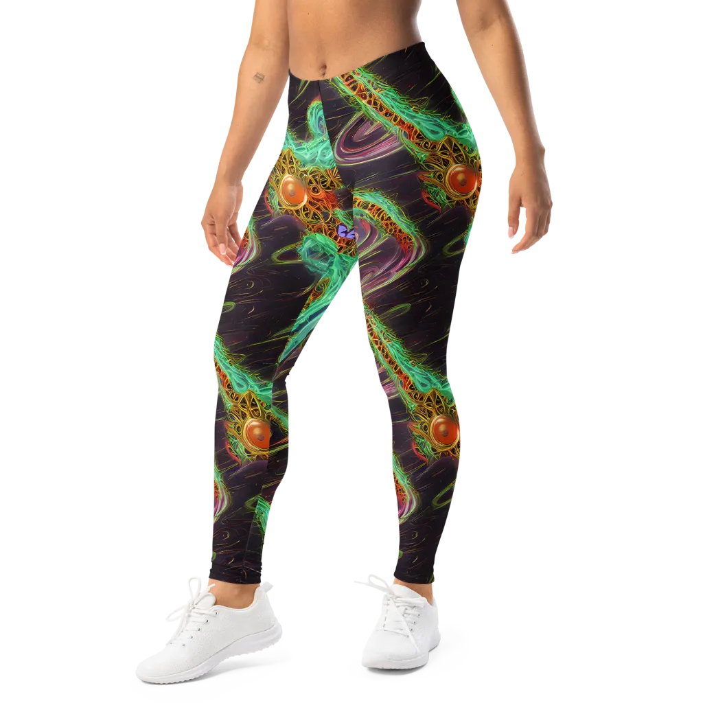 Turquoise Vortex on Leggings — Left Front