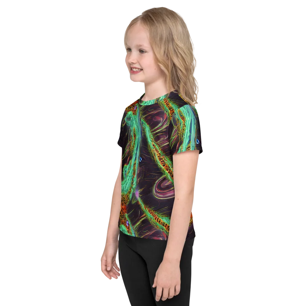 Turquoise Vortex on Kids Crew Neck T-Shirt — Left