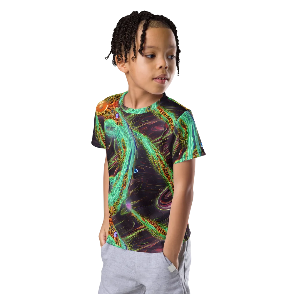 Turquoise Vortex on Kids Crew Neck T-Shirt — Left Front
