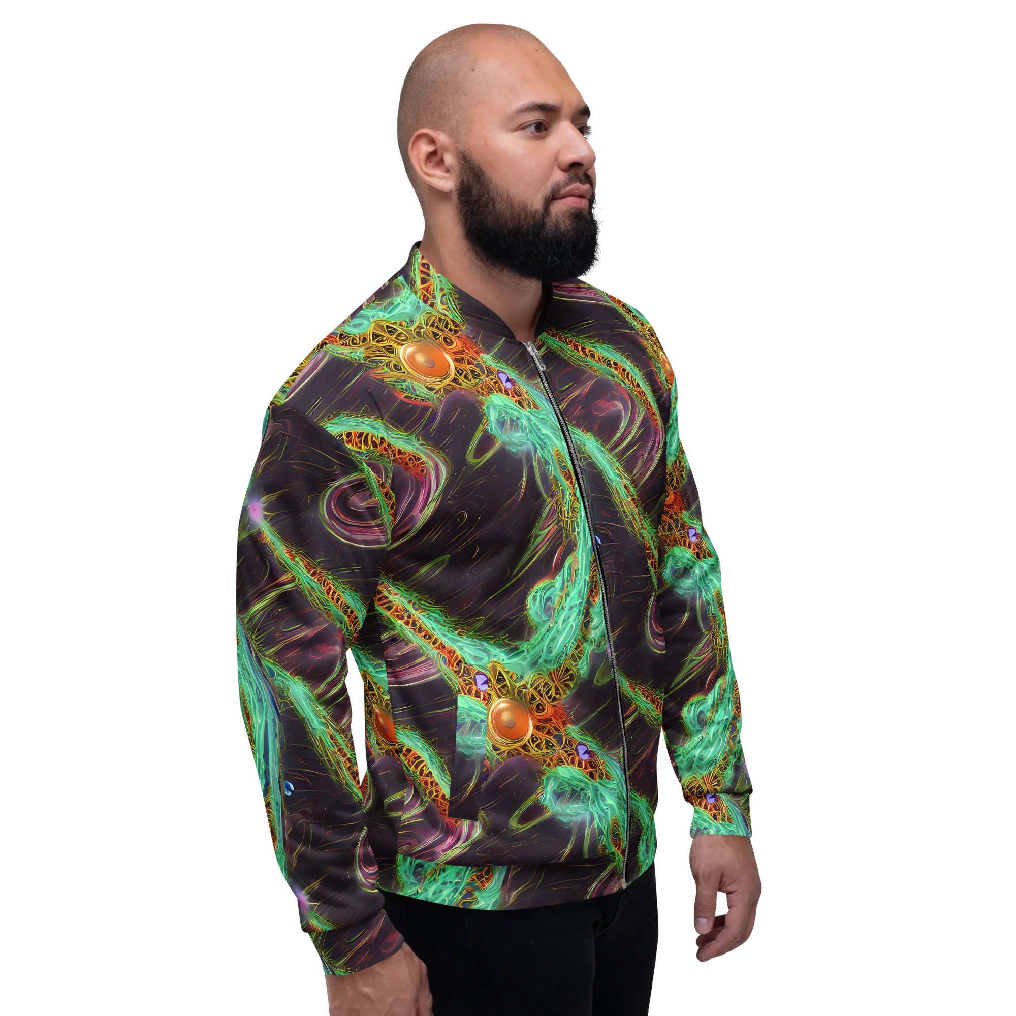 Turquoise Vortex on Bomber Jacket — Right