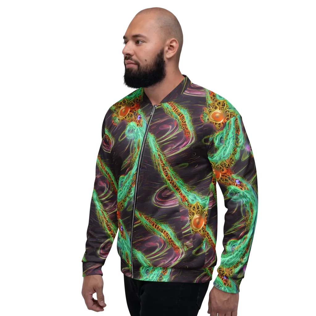 Turquoise Vortex on Bomber Jacket — Left