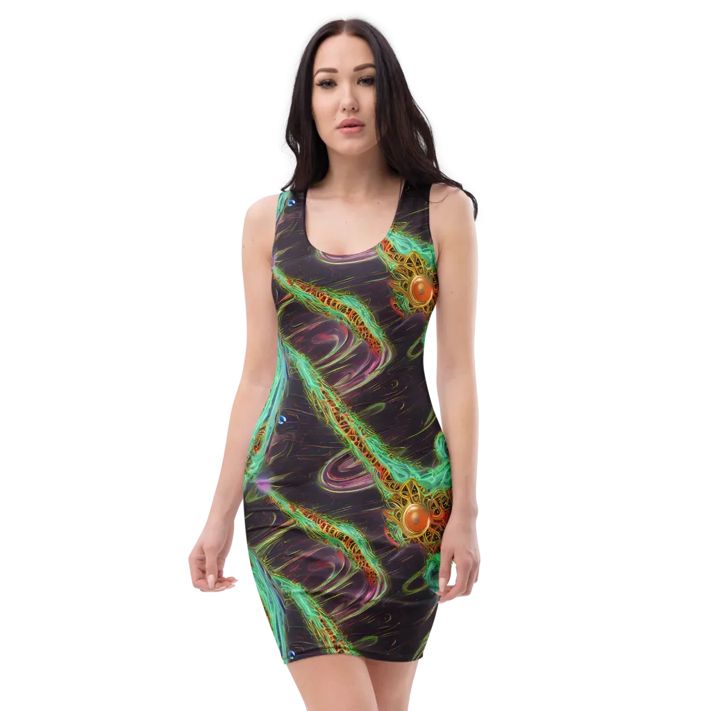 Turquoise Vortex on Bodycon Dress — Front