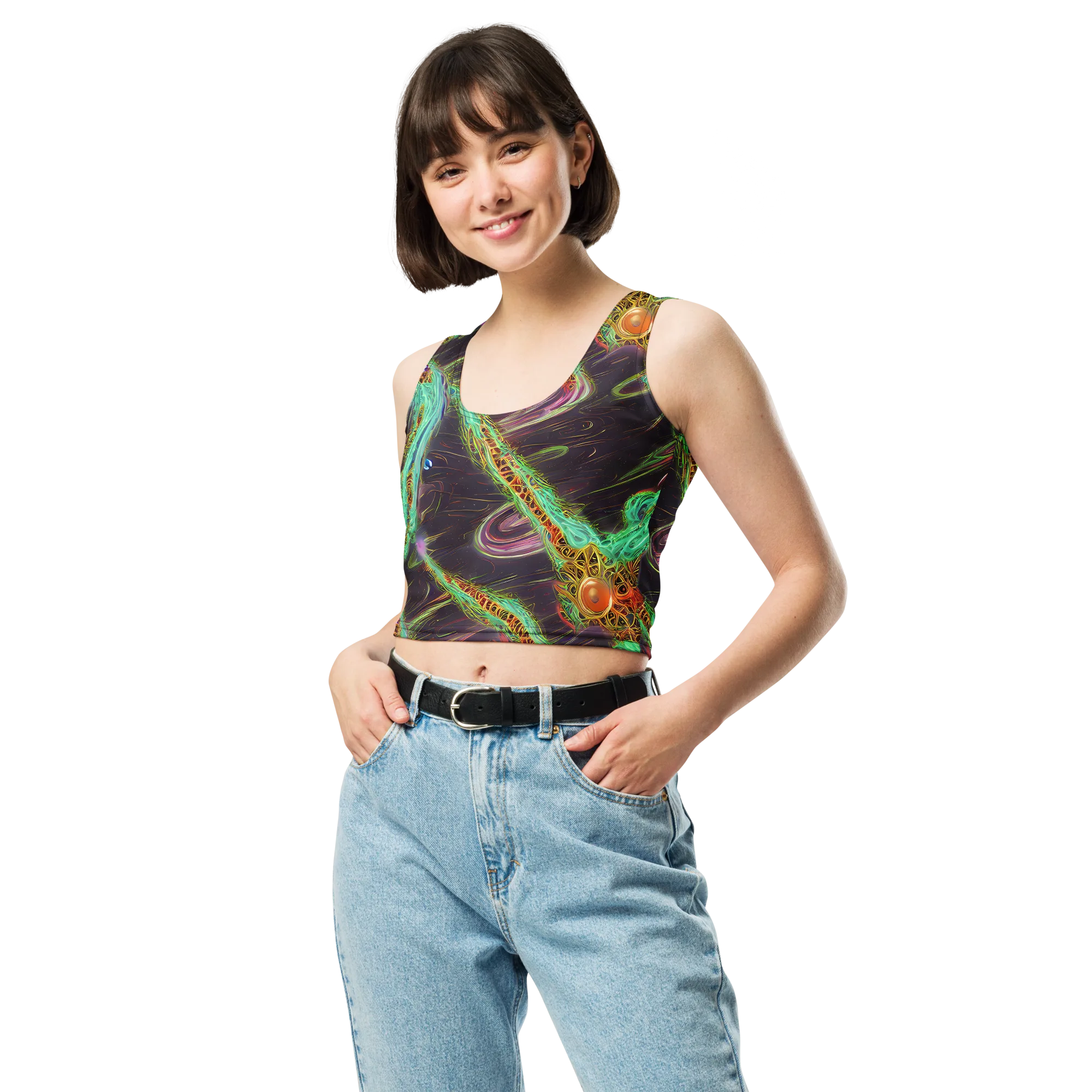 Turquoise Vortex on Crop Top — Front